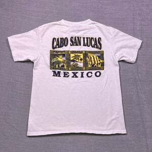 YAZBEK Mens Medium Cabo San Lucas‎ Mexico Graphic T Shirt Heavy Weight White